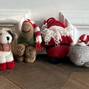 CRATE & BARREL SANTA DOG TURTLE WHALE ALPACA BLEND CHRISTMAS ORNAMENTS - NWT